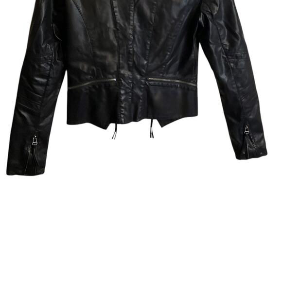 Faux Vegan Leather Jacket Black Moto Biker Goth Punk Rock Size S Lula's - Picture 4 of 15